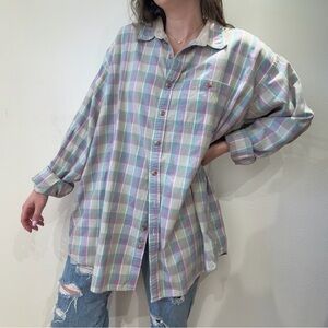 Vintage Plus Size Checked Plaid Button Up